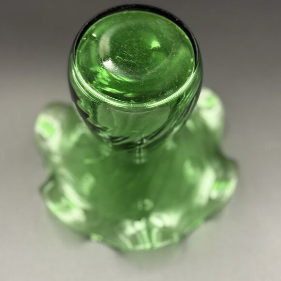 Vintage Hand Blown Emerald Green Optic Swirl Ruffled Edge Glass Vase MCM Decor - Picture 5 of 7